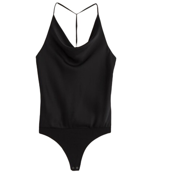 Abercrombie & Fitch Tops - Abercrombie & Fitch Satin Cowl Neck T Strap Back Thong Bodysuit Size Med…